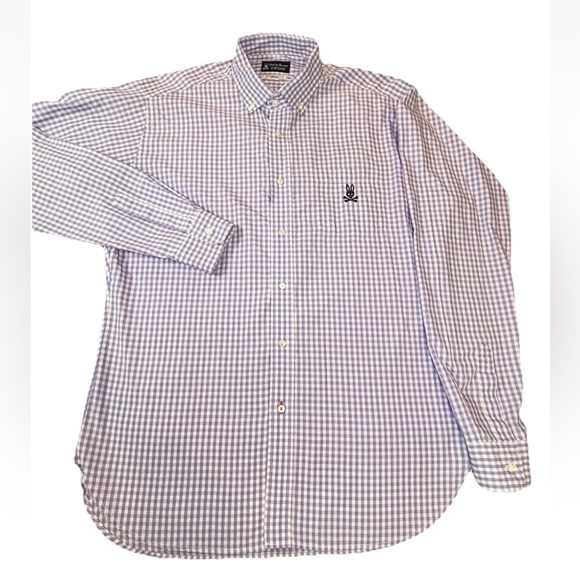 Psycho Bunny Button Down Shirt Men’s Xl Purple Gingham Plaid Single Needle - Picture 2 of 8